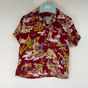 Avanti Authentic Hawaii Silk Shirt Boys M 3 - 4 Red Hawaiian Print Short Sleeve